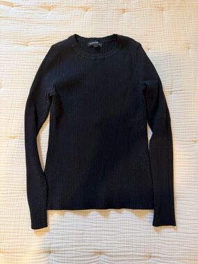 Banana Republic Black Ribbed Form-Fitting Longsleeve Crewneck